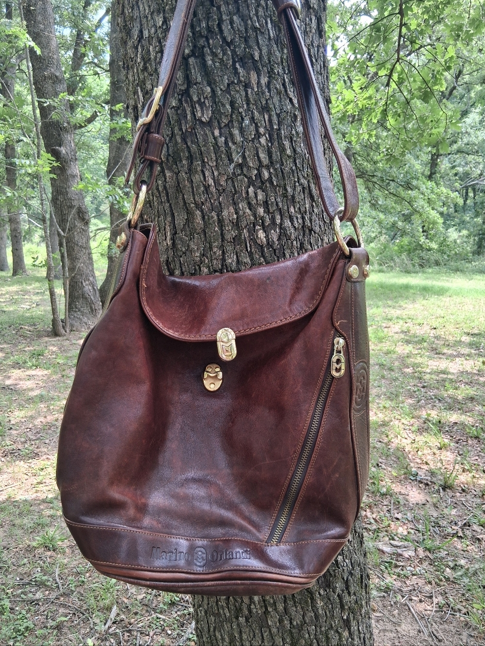 Marino Orlinde Brown Leather Shoulder Bag -